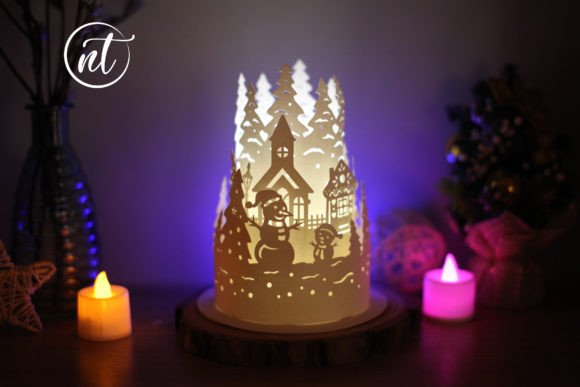 3D SVG Christmas Lanterns with Snowmen for Handmade Crafting