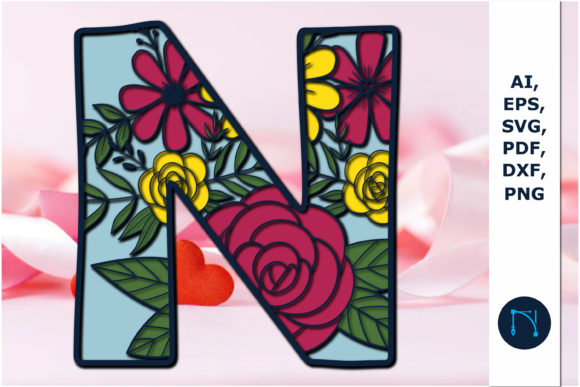 3D SVG Layer Floral Alphabet N for Crafters & Handmade Sellers