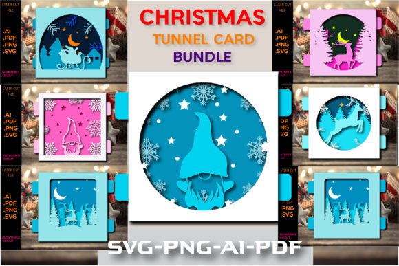 6 Christmas Tunnel Cards Template SVG