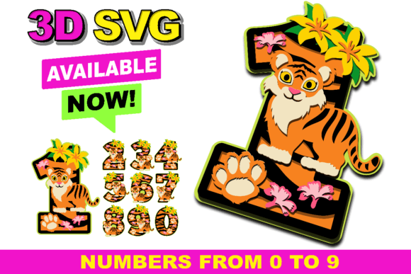 Baby Tiger Numbers 3D SVG for Crafters & Etsy Sellers