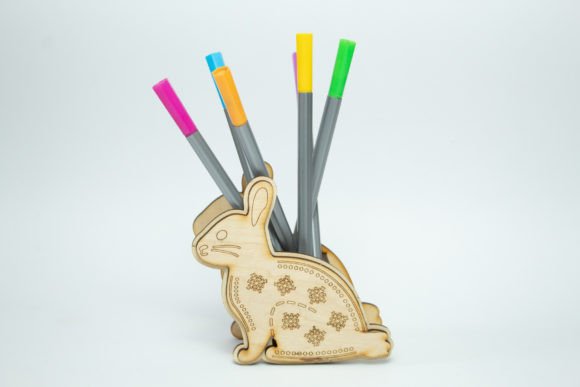 Charming Rabbit Pen Holder 3D SVG for Kids-Friendly Branding
