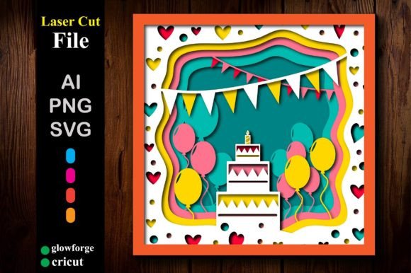 Happy Birthday Paper Cut Shadow Box SVG for 3D Branding and Shadow Box Packaging