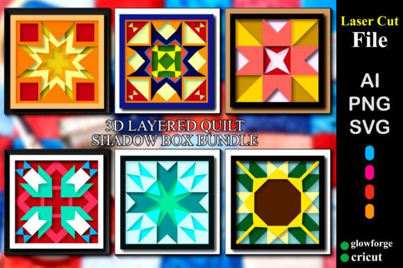 Quilt Shadow Box Bundle Set Of 6 Crafts: 3D SVG Design for Visual Storytelling