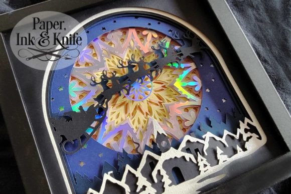 Santa Sleigh Over Mandala Moon: A 3D SVG Christmas Design for Content Publishers