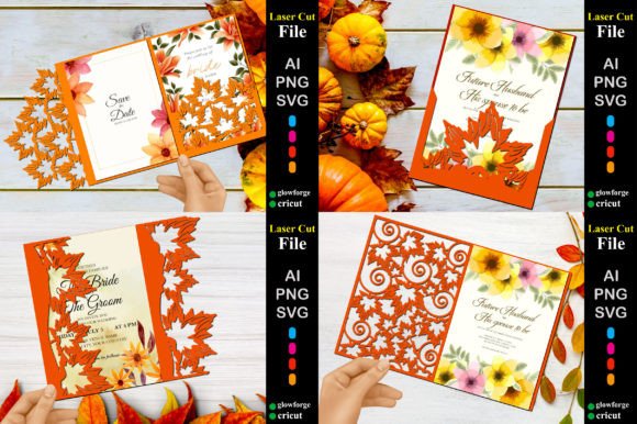 Set of 4 Maple Leaf Wedding Card Bundle – 3D SVG Shapes for Elegant Branding